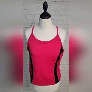 C9 by Champion Women's Pink Black Athletic Tank Top size XL Shelf Bra Zip Pocket